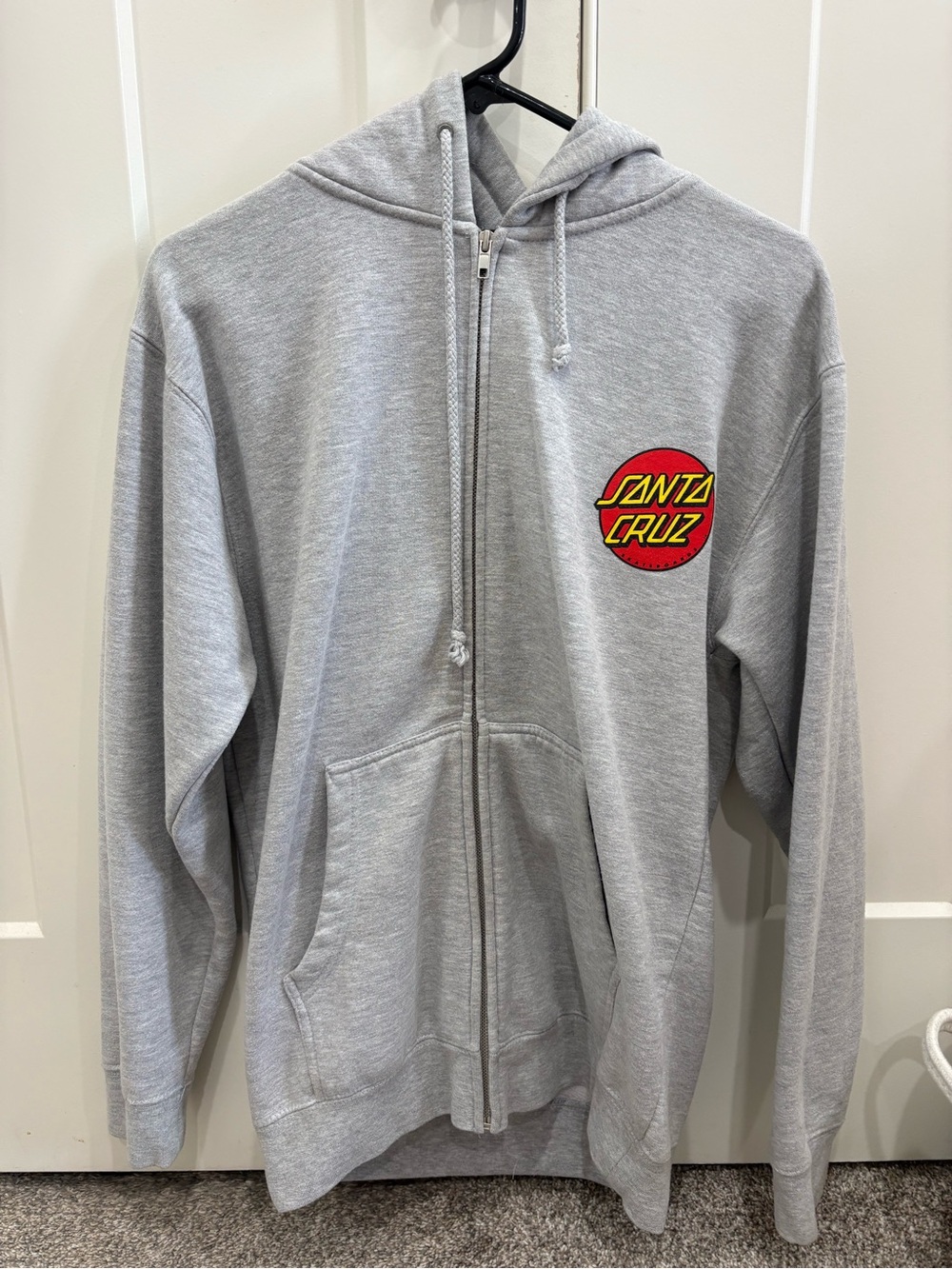 Santa Cruz Gray Hoodie with Blue Tag and Red Accent